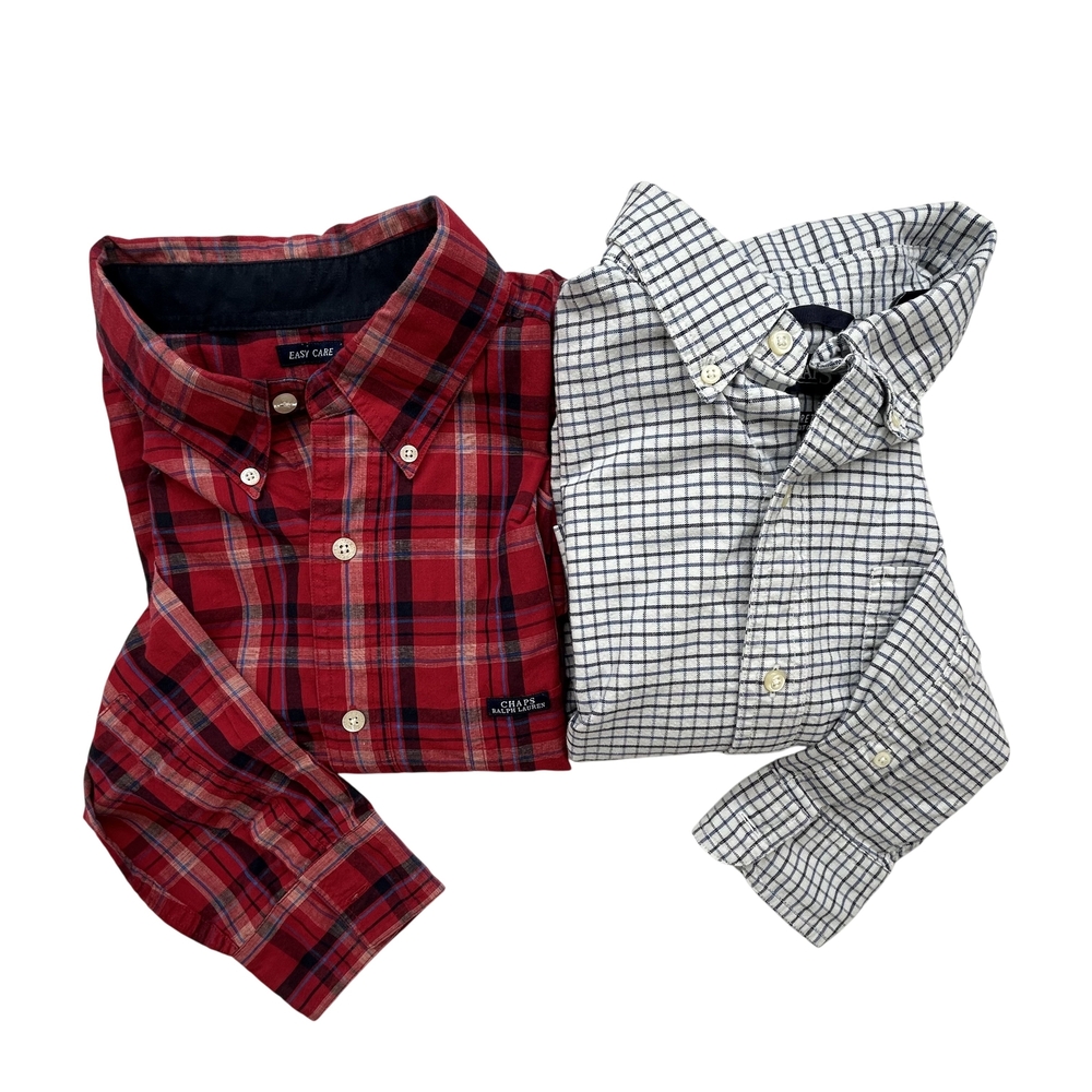 Chaps Shirt Mens Medium Lot of 2 Button Down Plaid Checkered Long Sleeve Oxford
